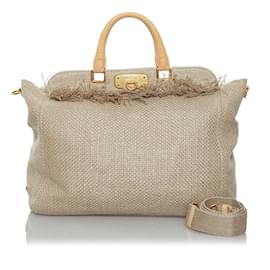 Prada-Prada Lino Corda Frame Tote Bag Canvas Tote Bag in gutem Zustand-Beige