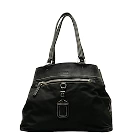 Prada-Prada Vitello Daino-Trimmed Tessuto Tote Bag Canvas Tote Bag in Good condition-Black