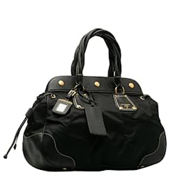 Prada-Vitello Daino-Trimmed Tessuto Handbag BN1442-Black