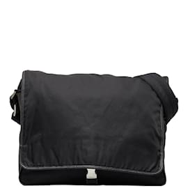 Prada-Prada Tessuto Messenger Bag Sac à bandoulière en toile V158 en bon état-Noir