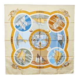 Hermès-Hermes Carre 90 Belles Amures Silk Scarf  Canvas Scarf in Good condition-Yellow