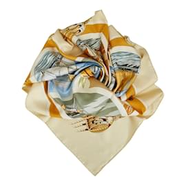 Hermès-Hermes Carre 90 Belles Amures Silk Scarf  Canvas Scarf in Good condition-Yellow