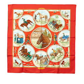 Hermès-Hermes Carre 90 Auteuil en Mai Auteuil Silk Scarf  Canvas Scarf in Good condition-Red