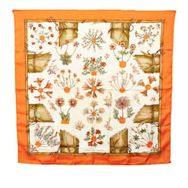 Hermès-Carre 90 90 Herbier de Gavarnie Silk Scarf-Orange