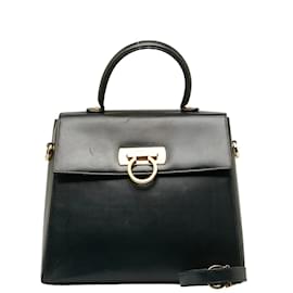 Salvatore Ferragamo-Leather Gancini Handbag E21 0536-Black