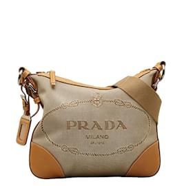 Prada-Prada Canapa Logo Crossbody Bag Canvas Crossbody Bag BT0534 in Good condition-Brown