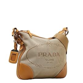 Prada-Prada Canapa Logo Sac à bandoulière en toile Sac à bandoulière BT0534 en bon état-Marron