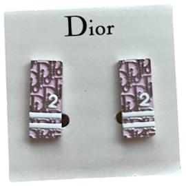 Christian Dior-Prächtiges Paar Ohrringe von Christian Dior, Schräges Traber-Monogramm-Logo,-Silber,Pink,Silber Hardware