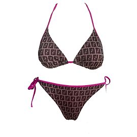 Hervorragender, von Fendi gefütterter Bikini mit F-Zucca-Monogramm-Logo, Braun Pink Mehrfarben Hellbraun Dunkelbraun Monogramm