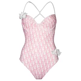 Christian Dior-Diorissimo Girly Floral verzierter Einteiler – Monogram Trotter Oblique Logo-Pink,Weiß,Monogramm