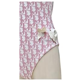Christian Dior-Diorissimo Girly Floral Embellished One-Piece - Monogram Trotter Oblique Logo-Pink,White,Monogram
