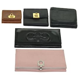 Salvatore Ferragamo-Salvatore Ferragamo Gancini Wallet Leather 5Set Black Pink Brown Auth bs11209-Brown,Black,Pink