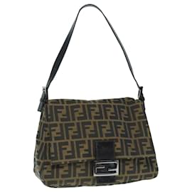 Fendi-FENDI Zucca Canvas Mamma Baguette Bolso de hombro Negro Marrón Auth 63693-Castaño,Negro