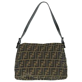 Fendi-Bolsa de Ombro FENDI Zucca Canvas Mamma Baguette Preto Marrom Auth 63693-Marrom,Preto