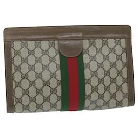 Gucci-GUCCI GG Canvas Web Sherry Line Clutch Bag PVC Beige Red Green Auth yk10133-Red,Beige,Green