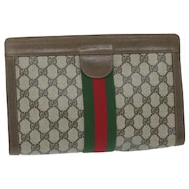 Gucci-GUCCI GG Canvas Web Sherry Line Clutch Bag PVC Bege Vermelho Verde Autenticação10133-Vermelho,Bege,Verde