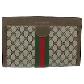Gucci-GUCCI GG Canvas Web Sherry Line Clutch Bag PVC Bege Vermelho Verde Autenticação10133-Vermelho,Bege,Verde