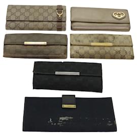 Gucci-GUCCI GG Canvas Wallet PVC Leather 6Set Beige Black Auth ar11253-Black,Beige