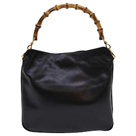 Gucci-GUCCI Bamboo Hand Bag Leather Black 001 1014 1638 auth 62361-Black