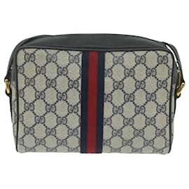 Gucci-GUCCI GG Supreme Sherry Line Shoulder Bag Red Navy 98 02 004 Auth ai695-Red,Navy blue