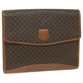 Céline-CELINE Macadam Canvas Clutch Bag PVC Leather Brown Auth 63592-Brown