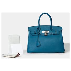 Hermès-HERMES BIRKIN Tasche 30 aus blauem Leder - 101731-Blau