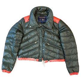 Jaqueta de pluma curta Woolrich nylon cáqui e laranja Multicor