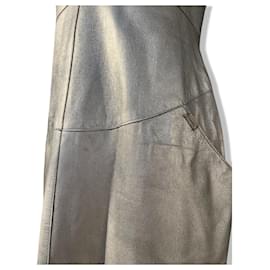 Chanel-Chanel FW 1999 OPEN BACK DRESS SILVER LEATHER Lambskin leather - collector’s piece.-Silvery,Grey