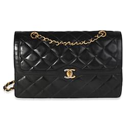 Chanel-Chanel Vintage Black Quilted Lambskin Double Flap Bag-Black