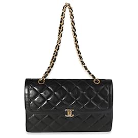 Chanel-Chanel Vintage Black Quilted Lambskin Double Flap Bag-Black