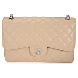 Chanel-Sac à main Chanel Jumbo Classic Double Flap en caviar matelassé beige-Beige