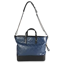 Chanel-Bolsa de compras Gabrielle grande de couro de bezerro preto e azul Chanel-Preto,Azul
