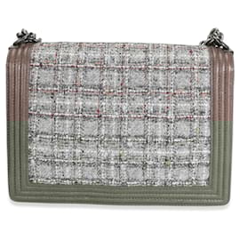 Chanel-Chanel Taupe and Multicolor Tweed Caviar Large Boy Handbag-Multiple colors