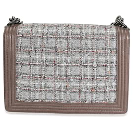 Chanel-Chanel Taupe Caviar And Multicolor Tweed Large Boy Bag-Mehrfarben