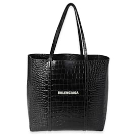 Balenciaga-Balenciaga Crocodile-embossed Leather Small Everyday Tote-Black