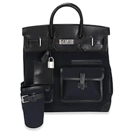 Hermès-Hermès Bleu Marine Toile & Black Box Calf Cargo HAC 40 PHW-Black,Blue