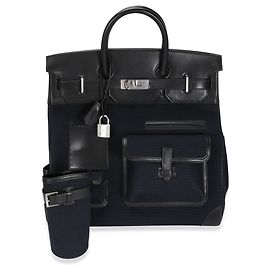 Hermès Bleu Marine Toile Black Box Cargo HAC Birkin 40 PHW Black Blue