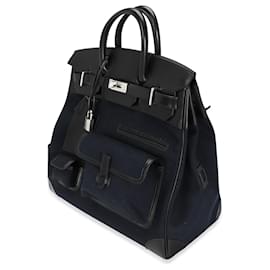 Hermès-Hermes Bleu Marine Toile & Black Box Calf Cargo Hac 40 PHW-Noir,Bleu