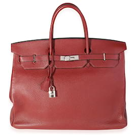 Hermès-Hermes Rouge H Clemence Birkin 40 PHW-Bordeaux