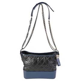 Chanel-Chanel Black & Blue Quilted Aged calf leather Large Gabrielle Hobo-Black,Blue