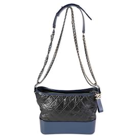 Chanel-Chanel Black & Blue Quilted Aged Kalbsleder Large Gabrielle Hobo-Schwarz,Blau