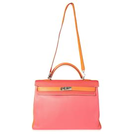 Hermès-Hermes Rose Jaipur, sanguigno, & Orange Clemence Retourne Kelly 40 PHW-Rosa,Multicolore,Arancione