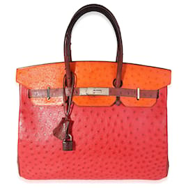 Hermès-Hermès Rouge Vif, Tangerine, & Rouge H Ostrich Birkin 35 PHW-Red,Orange,Dark red
