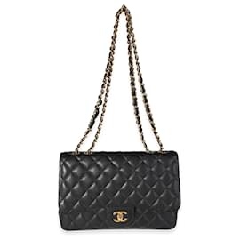 Chanel-Chanel Black Quilted Caviar Jumbo Classic Single Flap Bag-Negro