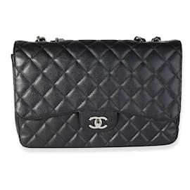 Chanel-Chanel Black Quilted Caviar Jumbo Classic Single Flap Handbag-Black
