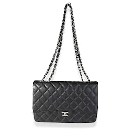 Chanel-Chanel Black Quilted Caviar Jumbo Classic Single Flap Handbag-Black
