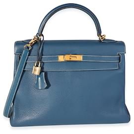 Hermès-Hermès Verso Bleu Thalassa & Bleu Jean Clémence Retourne Kelly 32 GHW-Bleu