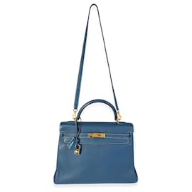 Hermès-Hermes Verso Bleu Thalassa & Bleu Jean Clemence Retourne Kelly 32 GHW-Azul