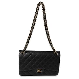 Chanel-Chanel Black Quilted Caviar Jumbo Classic bolso con solapa forrado-Negro