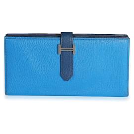 Hermès-Hermes Bleu Izmir & Bleu Saphir Chevre Leather Bearn Monedero Phw-Azul